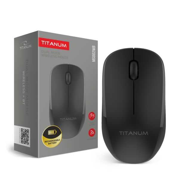 Бездротова миша TITANUM MS002WB Bluetooth + 2.4GHz акумуляторна безшумна Чорна