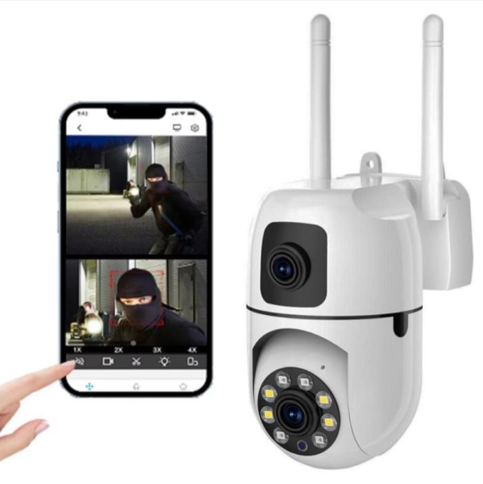 Вулична поворотна камера відеоспостереження (2 об'єктиви) WiFi, від мережі, Dual Lens