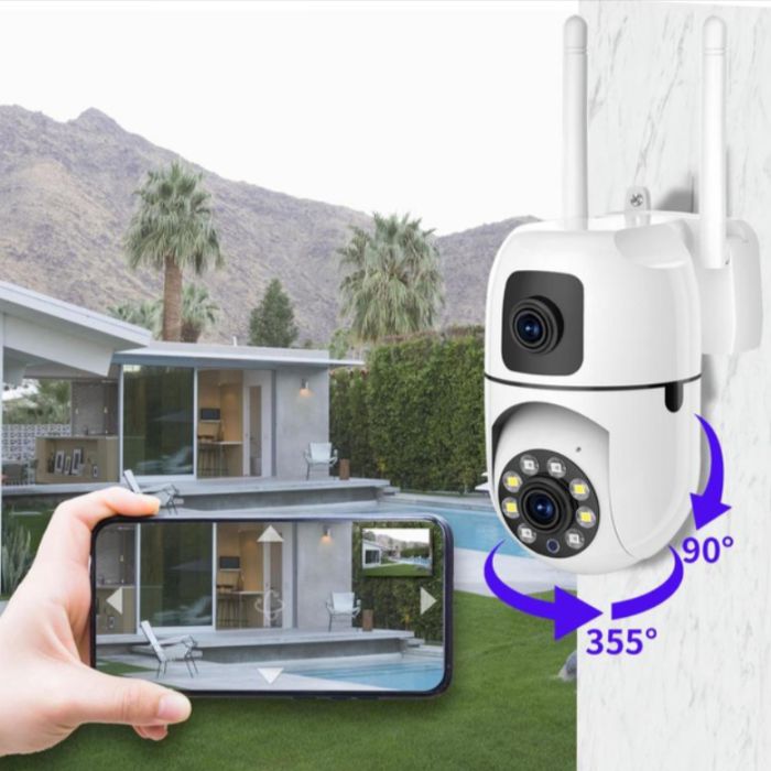 Вулична поворотна камера відеоспостереження (2 об'єктиви) WiFi, від мережі, Dual Lens