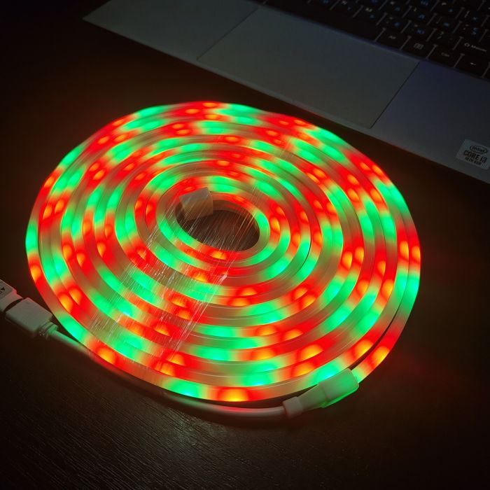 Світлодіодна Неонова Стрічка-Шланг RGB (5 м, 12V/220V): Гнучкий LED NEON