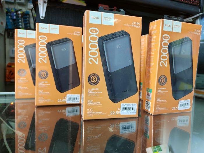 Павербанк HOCO J154A Victorious 20000 mAh / 22.5W — Швидка зарядка PD+QC з LCD-дисплеєм (Чорний)