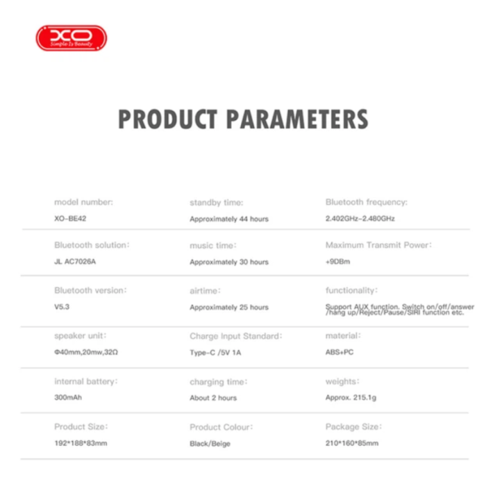 Бездротові Bluetooth навушники XO BE42