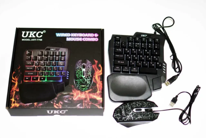 Клавіатура та миша UKC 7768 одноручна з RGB підсвічуванням 2в1 45 клавіш