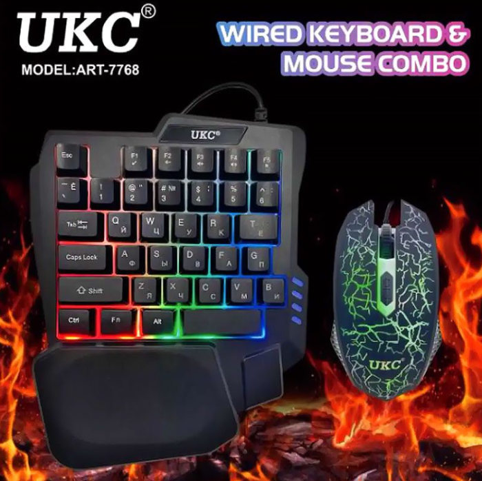 Клавіатура та миша UKC 7768 одноручна з RGB підсвічуванням 2в1 45 клавіш