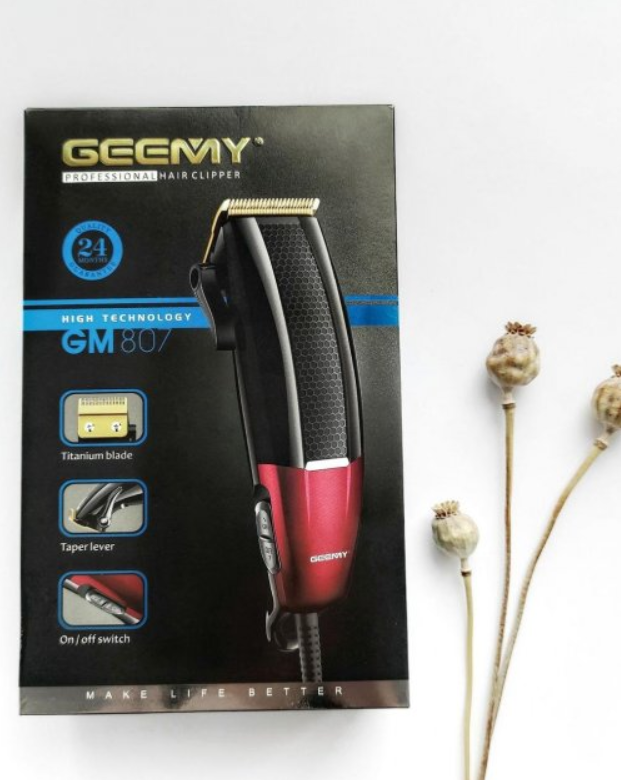 Машинка для стрижки волосся Geemy GM-8O7 титанові леза, провідна, 4 установки довжини Чорний з Червоним