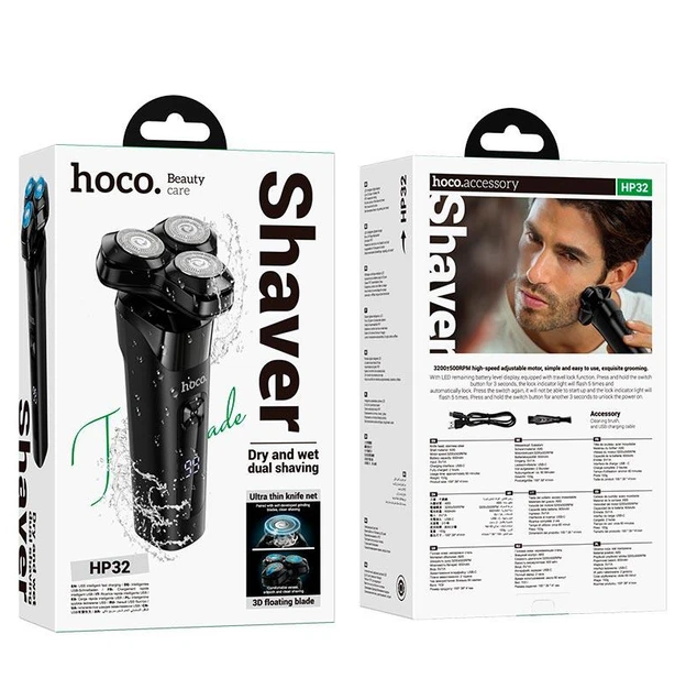 Портативна електробритва Hoco HP35 акумуляторна чоловіча бритва IPX7 USB Black