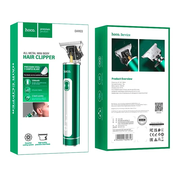 Тример для бороди та стрижки волосся Hoco DAR03 акумуляторний 3 насадки Зелений