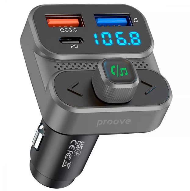 Автомобільний зарядний пристрій Proove FM Launcher Luxor SE 36W Bluetooth 5.3 Сірий