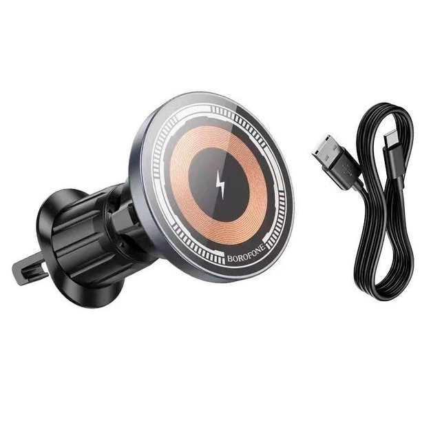 Автотримач з бездротовою зарядкою Borofone BH211 MagSafe 15W у дефлектор Чорний