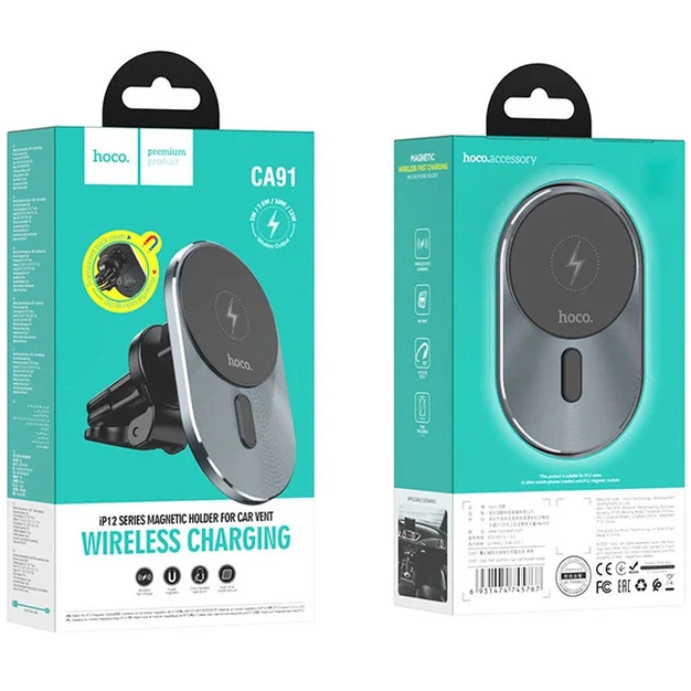Автотримач з бездротовою зарядкою Hoco CA91 Magic MagSafe 15W у дефлектор