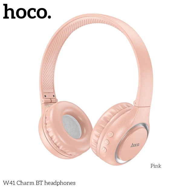 Бездротові Bluetooth навушники Hoco W41 Charm Pink з мікрофоном та картою пам'яті