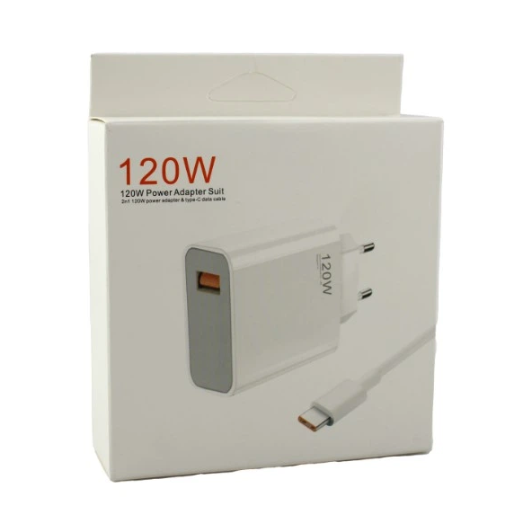 Зарядний пристрій 120W швидка зарядка USB блок та кабель Type-C комплект Білий