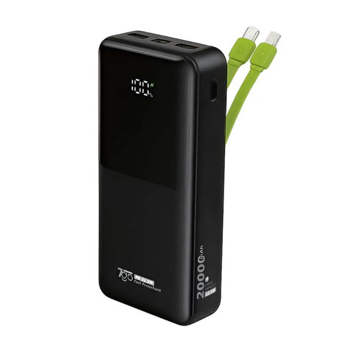 Повербанк 20000 mAh 7GO GPW-07 швидка зарядка PD 22.5W з вбудованими кабелями