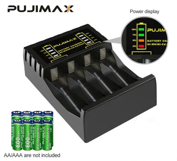 Зарядний пристрій для акумуляторних батарейок на 4 слоти PUJIMAX PG-N4008 зарядка для батарейок АА та ААА