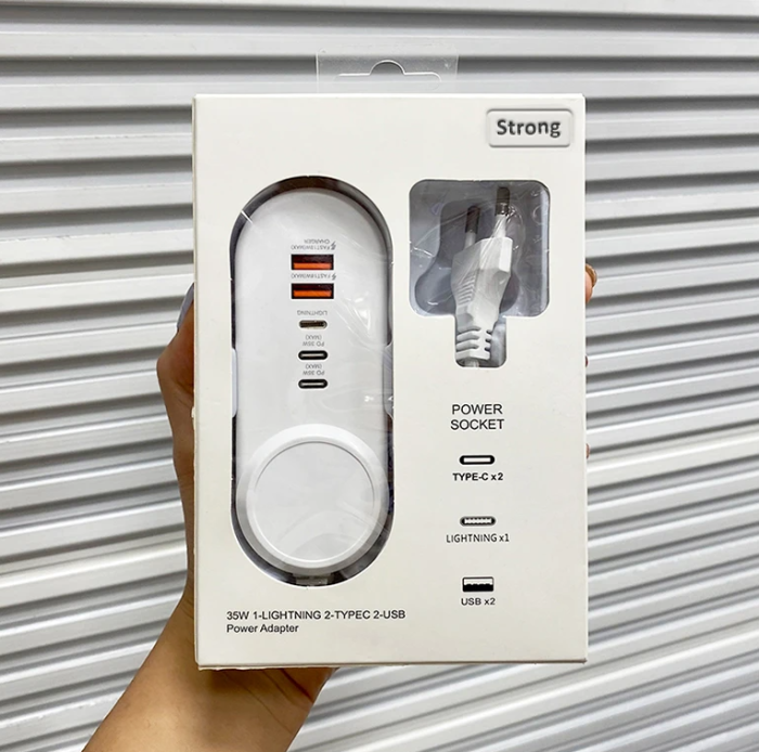 Мережевий зарядний пристрій Hub 35W швидка зарядка 2xUSB 2xType-C Lightning White