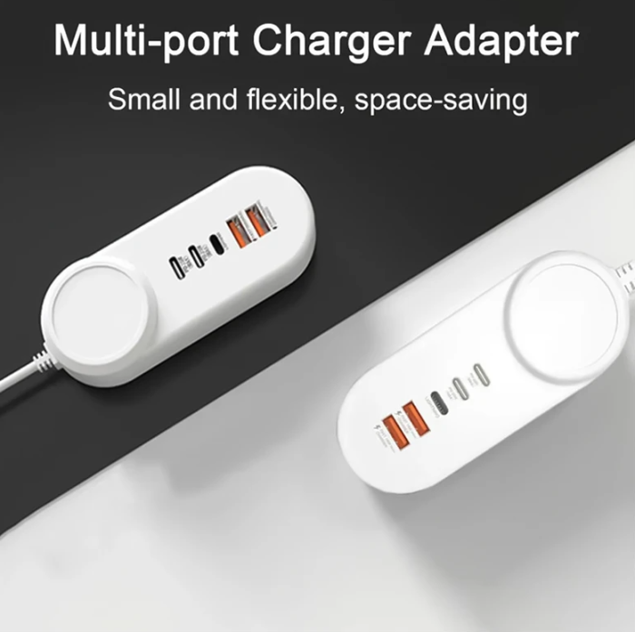 Мережевий зарядний пристрій Hub 35W швидка зарядка 2xUSB 2xType-C Lightning White